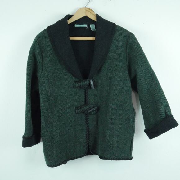 Vintage Petite Small Boiled Wool Coat Shawl Collar Toggle Green Countryside 90s - Picture 1 of 9